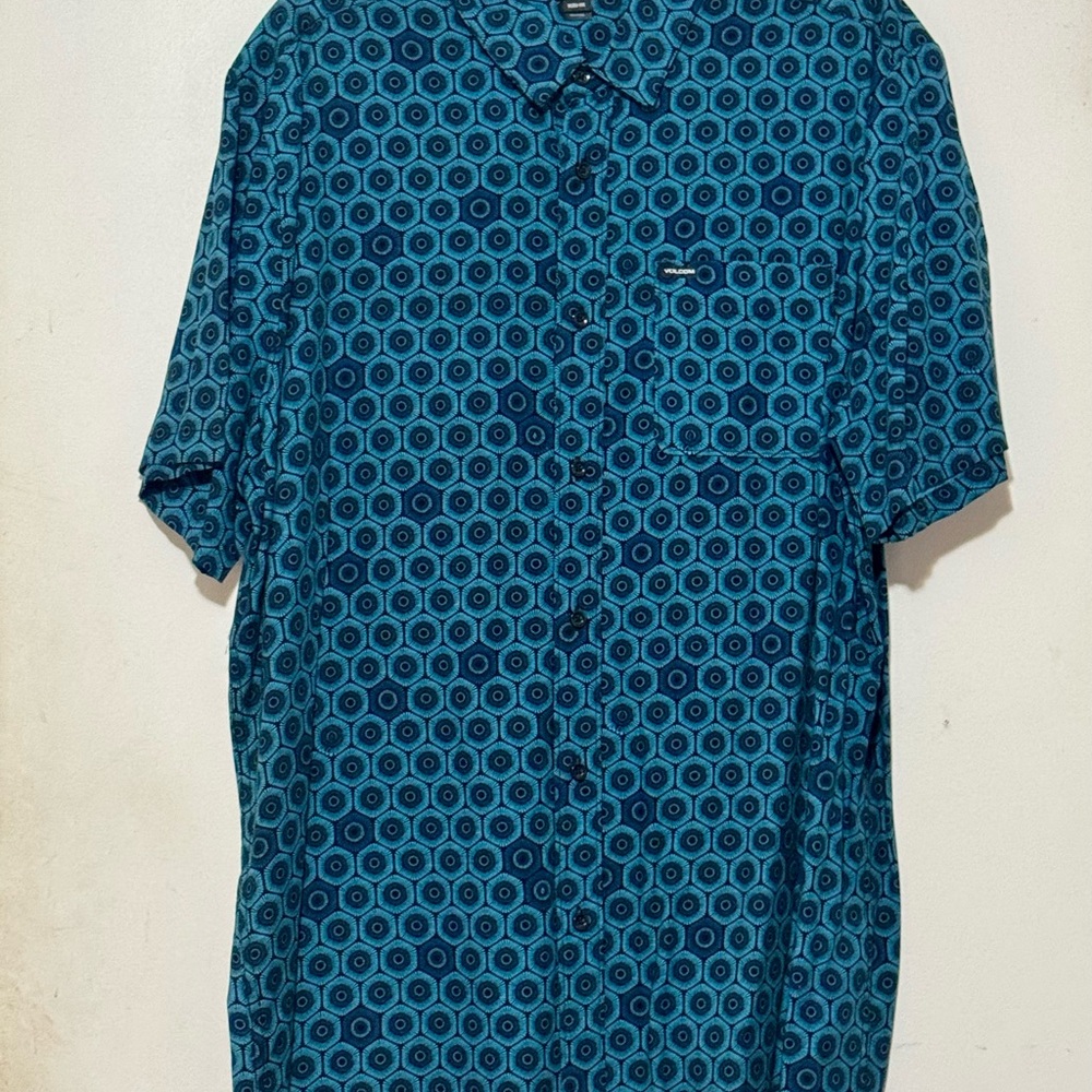 Volcom Teal Geometric Button-Down Shirt